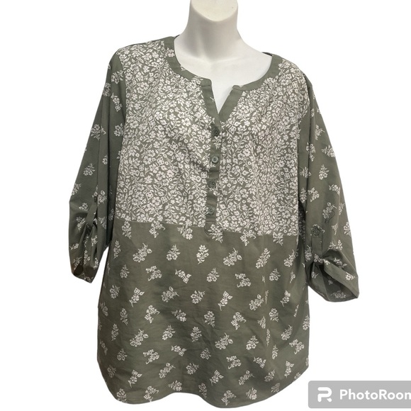 Croft & Barrow pullover top on Olive Green and white pattern size XL - Picture 1 of 10
